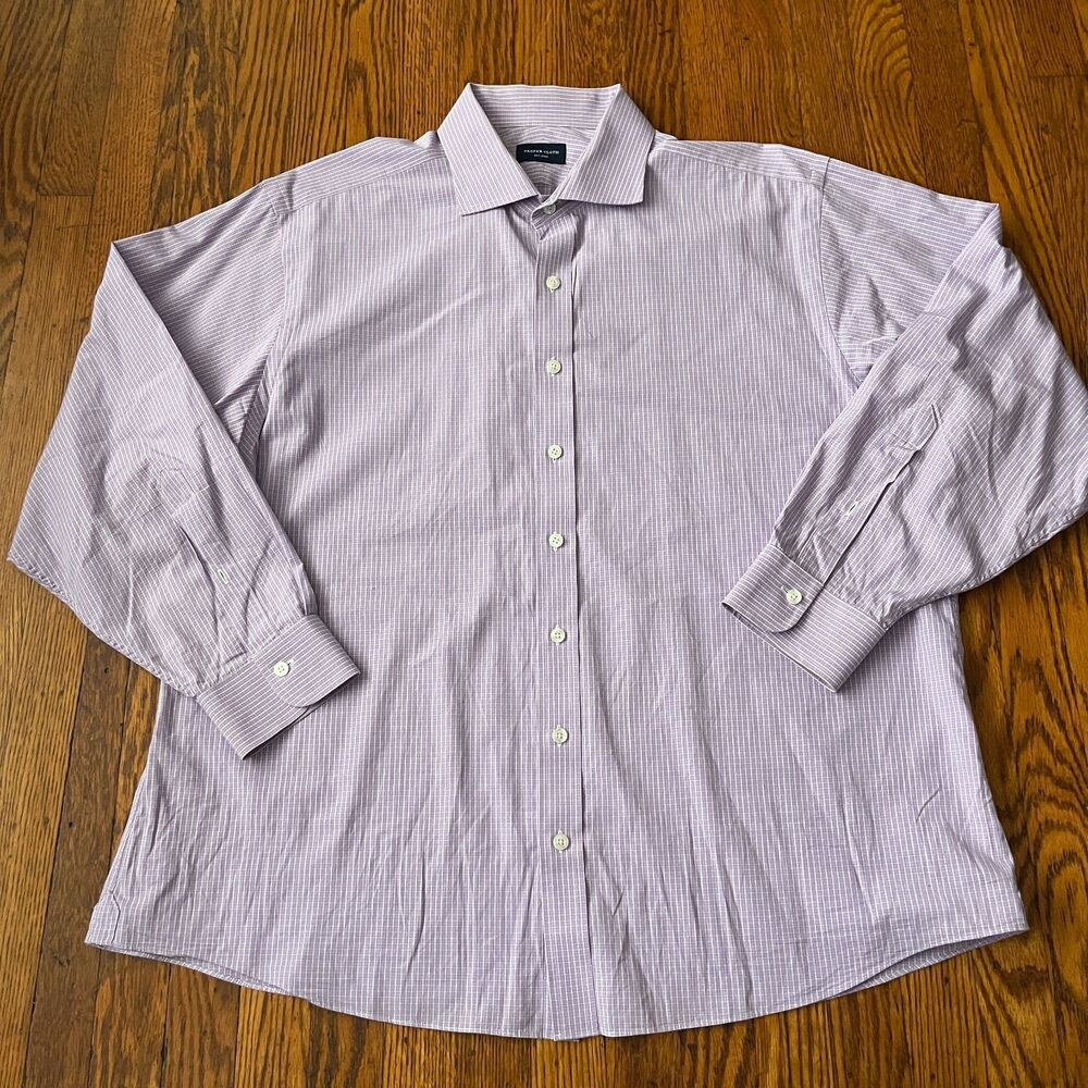 Proper Cloth Men Purple White Micro Check Dress Shirt (See Measurements)